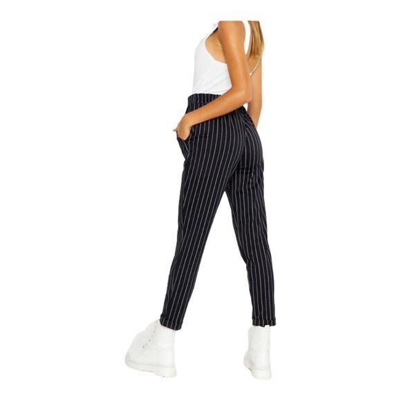 Boohoo Women's Black White High Waist Pinstripe Pants US 8 - Picture 2 of 11